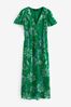 Green V-Neck Chiffon Tie Waist Midi Dress
