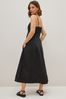 Black Strappy Waisted 100% Cotton Midi Dress