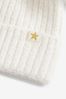 Ecru White Double Pom Pom Rib Beanie Hat (3-16yrs)