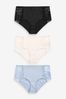 Black/Cream/Blue Short Modal & Lace Knickers 3 Pack