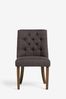 Set of 2 Chunky Weave Chocolate Brown Walnut Leg Wolton Collection Luxe Buttoned Dining Chairs