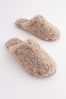 Natural Recycled Faux Fur Cosy Mule Slippers