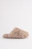 Natural Recycled Faux Fur Cosy Mule Slippers