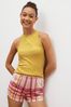 Yellow/Pink Check Cotton Blend Ribbed Vest Short Pyjamas Set