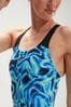 Speedo Womens Black/Blue Allover Digital Powerback Swimsuit
