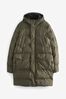 Khaki Green Long Shower Resistant Puffer Coat