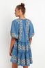Greek Archaic Kori Blue Linen Mini Dress With Puff Short Sleeves