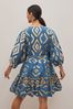 Greek Archaic Kori Blue Linen Mini Dress With Belted Closure