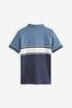 Blue/White Colour Block Short Sleeve Zip Neck Polo Shirt (3-16yrs)