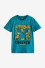 Teal Blue Embossed Infill Minecraft Gaming License T-Shirt (4-16yrs)