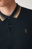 Navy Blue/Tan Brown Tipped Regular Fit Polo Shirt