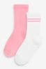Pink and White 2 Pack Cotton Rich Ribbed Ankle Sport Socks