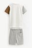 Grey/Tan Brown Colourblock T-Shirt materials And Shorts Set (3-16yrs)