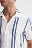 Reiss White/Air Force Blue Castle Ribbed Striped Cuban Collar Shirt