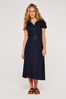 Apricot Navy Blue Vintage Tortoise Shell  Button Dress with a Touch of Linen