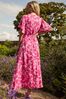 Threadbare Pink & White Floral Print Button Down Midi Dress
