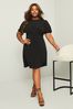 Lipsy Black Curve Jersey Underbust Puff Sleeve Summer Mini Dress