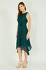 Mela Forest Green Lace And Woven Dipped Hem Dress