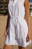 Lipsy White Broderie Petite Sleeveless Tie Waist Mini Shirt Dress
