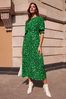 Love & Roses Green Animal Empire Bust Round Neck Puff Sleeve Midi Summer Dress