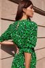 Love & Roses Green Animal Empire Bust Round Neck Puff Sleeve Midi Summer Dress