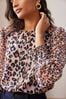 Our Social Networks Neutral Animal Petite Printed Pintuck Blouse