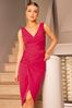 Chi Chi London Pink V Neck Wrap Detail Midi Dress