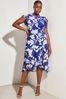 Lipsy Blue Printed Curve Printed Keyhole Ruffle Fit and Flare Midi Wolves Dress