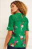 Love & Roses Green Floral Lace Mix Yoke High Neck Ruffle Sleeve Top