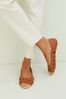 Friends Like These Tan Faux Leather Wide FIt Peep Toe Cut Out Flat Ballerina