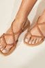 Lipsy Brown Wide FIt Real Leather Plaited Strappy Weave Sandals