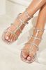 Lipsy Silver Gladiator Gem Embellished Flat Sandals