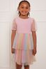 Chi Chi London Pink Multi Puff Sleeve Rainbow Tiered Midi Dress - Younger Girls