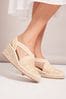 Friends Like These Camel Closed Toe Elastic Espadrille Mid Height Wedge