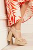 Love & Roses Cream Raffia Cross Over High Heel Platform Espadrille Sandals