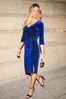 Sosandar Blue Velvet Ruched Detail Midi Dress