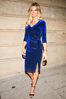 Sosandar Blue Velvet Ruched Detail Midi Dress