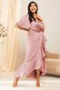 Lipsy Pink Curve Flutter Sleeve Wrap Front Bridesmaid Maxi Dress