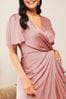 Lipsy Pink Curve Flutter Sleeve Wrap Front Bridesmaid Maxi Dress