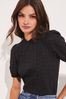 Lipsy Black Broderie Front Half Sleeve T-Shirt