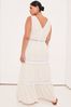 Lipsy Ivory White Curve Foil Printed Metallic V Neck Crochet Lace Trim Maxi Dress