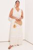 Lipsy Ivory White Curve Foil Printed Metallic V Neck Crochet Lace Trim Maxi Dress