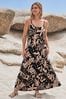 Anjuna floral-print tunic dress Black Tropical Strappy Tiered Scoop Neck Summer Maxi Dress