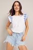 Friends Like These Blue Ruffle Sleeveless Broderie Round Neck Top