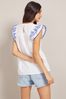 Friends Like These Blue Ruffle Sleeveless Broderie Round Neck Top