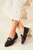Lipsy Black Flat Quilted Chain Trim Slip On Loafer