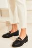 Lipsy Black Flat Quilted Chain Trim Slip On Loafer