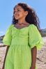 Lipsy Lime Green Broderie Puff Sleeve Trapeze Dress
