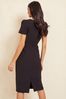 Friends Like These Black Short Sleeve Belted Notch Neck Tailored Midi Dress