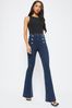 Lipsy Blue Military Button High Waist Military Button Flare Jeans